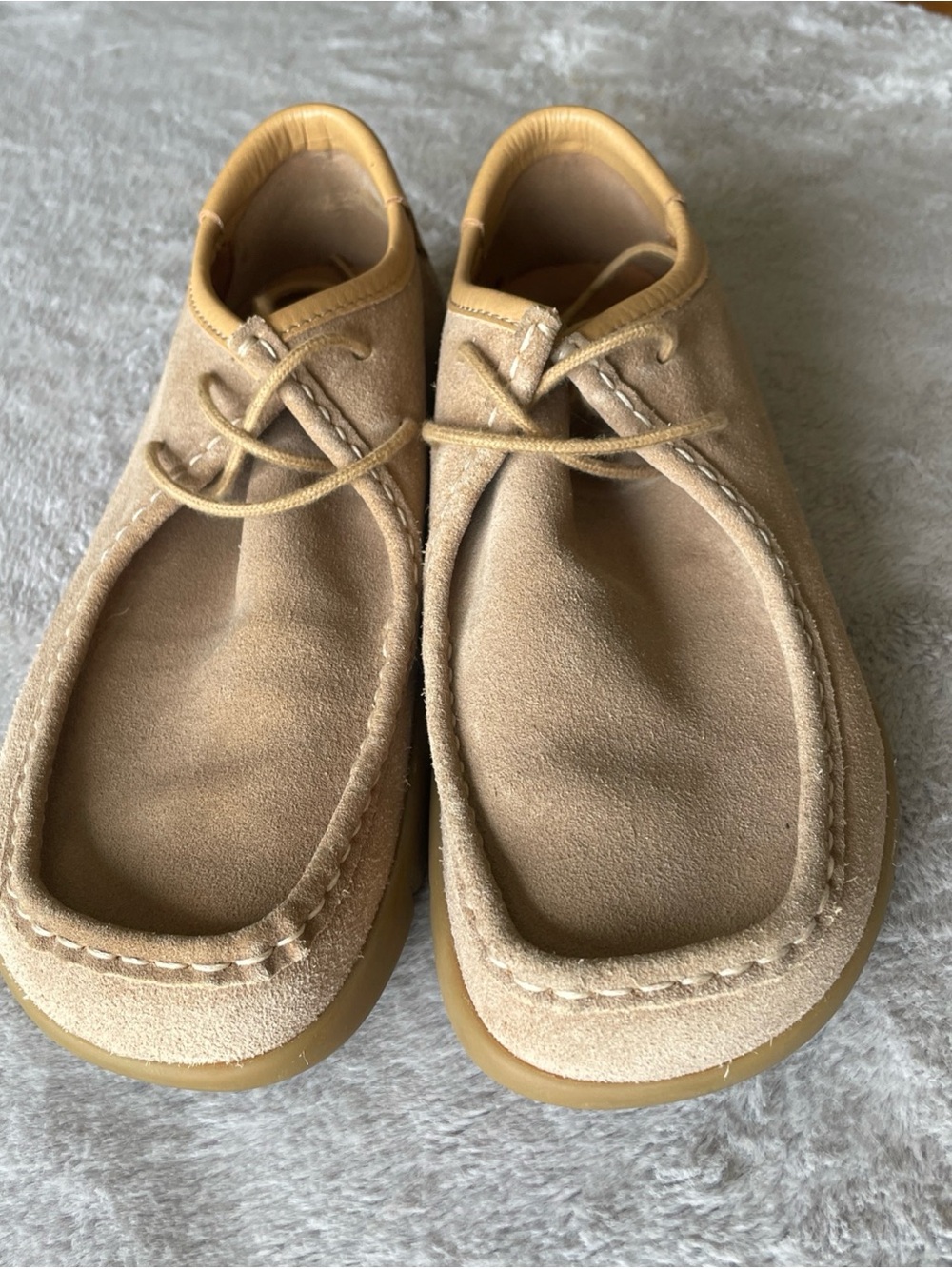 Suede Ankle Moccasin Booties in Tan